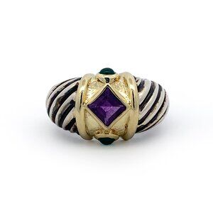 Vintage Silver/14k David Yurman Renaissance Amethyst & Green Onyx Ring